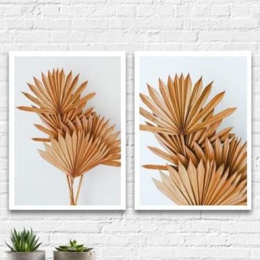 Imagem de Quadros Neutros Folhas Leque Moldura Branca 45X34Cm 2 Peças - Quadros 