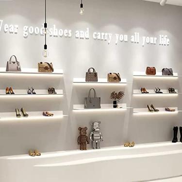 Imagem de Prateleiras flutuantes em forma de L com luz natural de LED, conjunto de 1 prateleira emissora de luz montada na parede, arte de ferro, suporte de exibição iluminado de metal para uso em várias faixas