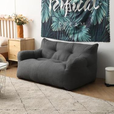 Imagem de Sofás para sala de estar sofá preguiçoso duplo tatami pufe tecido varanda sofá pequeno apartamento quarto retrô sofá dorminhoco sofá cadeira cinza escuro,