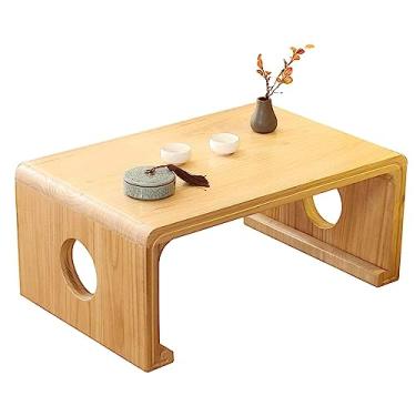 Imagem de Mesa de centro quadrada Zen bandeja de cama rústica mesa de chão de madeira durável mesa para laptop mesa de canto pequena centro (natural 27,6) (natural 23,6) (natural 23,6)