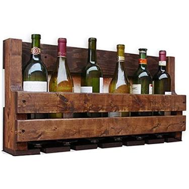 Imagem de Prateleiras de vinho de parede prateleira de madeira em bar casa LOFT metal ferro montado na parede taças de vinho champanhe taças copos copos balcão suporte de garrafa de vinho (tamanho: 60 × 12 × 35