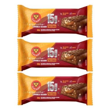 Imagem de Kit 3 Barra 15G Proteina Cappuccino Caramelo Salgado 50G - 3Corações