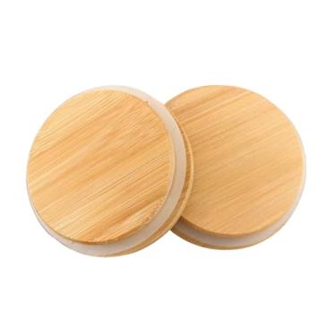 Imagem de 2 peças de tampa de copo de bambu 8 cm tampas de bambu para conservas de substituição para copo de vidro lata de armazenamento de alimentos
