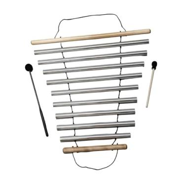 Imagem de menolana Sino de Vento de Madeira com 9 Notas e Som Agradável, Sino de Meditação, Instrumento de Percussão, Carrilhão de Barras de Fileira Única para Sala de, Prata