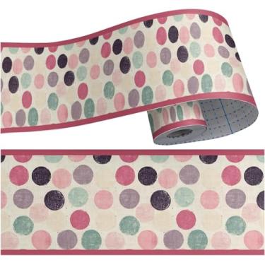 Imagem de Papel de parede geométrico colorido rosa vermelho verde 20 x 998 cm borda de parede autoadesivo removível para decoração de armário de berçário infantil de Natal