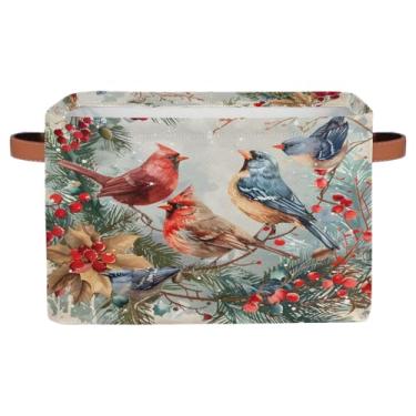 Imagem de Cesta de armazenamento pequena com alças de brinquedo infantil retrô cardeal de Natal, organizador de cubo de tecido dobrável para berçário, sala de estar, quarto, prateleiras, roupas, caixa de