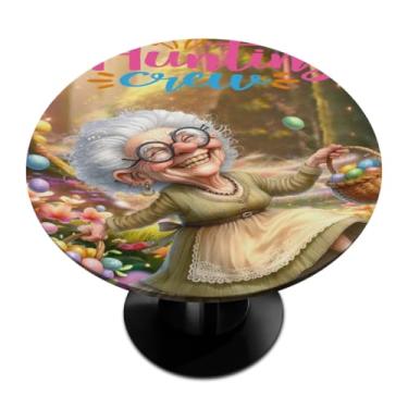 Imagem de hongjinglin Toalha de mesa redonda com borda elástica de Páscoa, toalha de mesa redonda limpável para ambientes internos e externos, pátio, jantar, cozinha, festival, decoração para mesas de 114 a 127