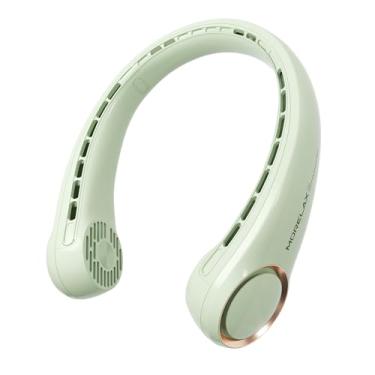 Imagem de Morelax Ventilador de pescoço, ventilador pessoal recarregável por USB, 3 velocidades ajustáveis, grande saída de ar potente vento forte, ajustável, resfriamento de 360°, super silencioso, design sem