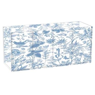 Imagem de SEHANY Lindo porta-canetas de acrílico com flores em aquarela, pássaro, 4 compartimentos, porta-lápis transparente, organizador de pincéis de maquiagem, organizador de papelaria para escritório, casa
