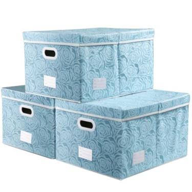 Imagem de PRANDOM Cubos de armazenamento jumbo dobráveis com tampas caixas de armazenamento decorativas de tecido, cestas organizadoras com alças de cobertura para armário de quarto, sala de estar 59 x 40 x 39