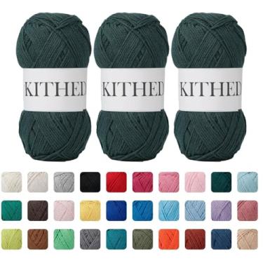 Imagem de Fio de corrente de algodão, 4 médios (penteado) - 283 g, pacote com 3, fio de tricô para iniciantes, mais grosso para crochê e tricô (10 verde-escuro)