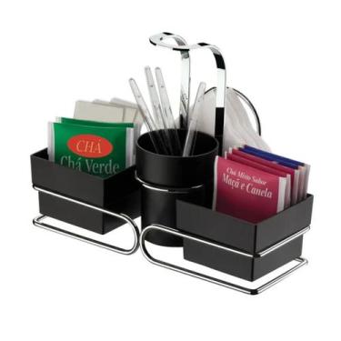 Imagem de Suporte porta sachê açúcar chá colher guardanapo preto - Future