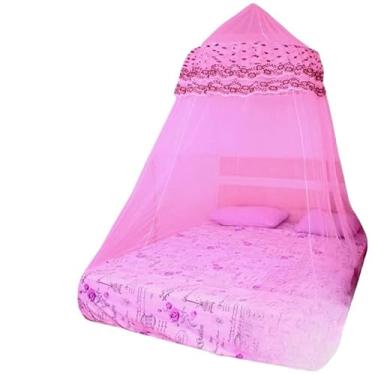 Imagem de Mosquiteiro de Teto Casal com Babados Bordados, Mosquiteiro para Cama Box Queen, Proteção Contra Mosquitos e Insetos(rosa)