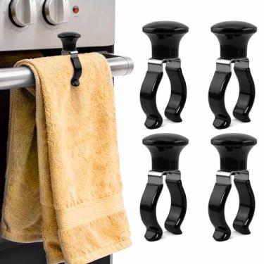 Imagem de Qiang Ni Clipes de toalha de cozinha – Pacote com 4 unidades pretas resistentes à ferrugem evitam que a toalha caia – Uso multiuso para forno, fogão, máquina de lavar louça, suporte de banheiro