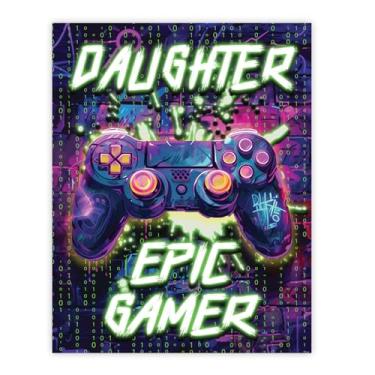 Imagem de Stuff4 Pôster de aniversário da filha sem moldura - Epic Gamer - Presentes exclusivos de feliz aniversário para filha de pai mãe, decoração de aniversário de 20 x 25 cm
