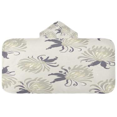 Imagem de Burbuja Toalha de banho com capuz de flores de crisântemo para crianças, toalha de praia de pelúcia macia absorvente para meninas e meninos 3-10 anos, 61 x 127 cm