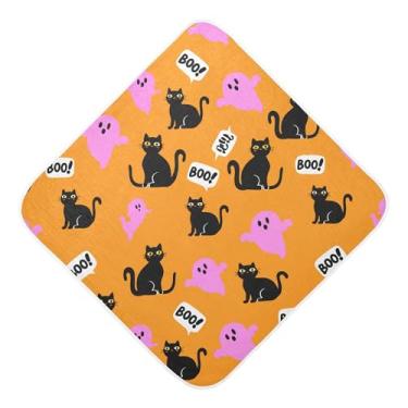 Imagem de Burbuja Black Cats Pink Boo Toalha de banho para bebês - Toalha com capuz de musselina macia e absorvente para recém-nascidos, 76 x 76 cm