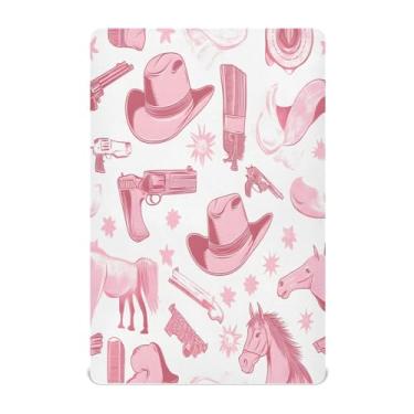 Imagem de STAYTOP Lençol de berço norte-americano com chapéu de caubói e arma de caubói para meninos e meninas, lençol com elástico para berço padrão e colchão infantil, de microfibra supermacia, 52 × 28 × 9