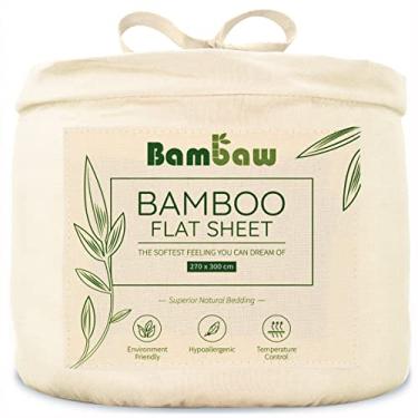 Imagem de Bambaw Lençol plano king size de bambu, 270 x 290 cm, mantenha a frescura à noite, antiácaros, roupa de cama king, 100% bambu, lençol de resfriamento respirável para suores noturnos, certificado