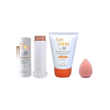 Imagem de Protetor Solar em Bastão FPS 80 - Sun Gold Stick + Esponja para Maquiagem |Oferta por Tempo Limitado| Toque Seco, Cobertura Uniforme, Vitamina C | O Benessere Nutrition | 12 gramas | (Escuro)