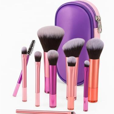 Imagem de Kit Pincéis de Maquiagem Premium 10 Peças com Estojo Portátil Travel Size Cerdas Macias e Alta Precisão