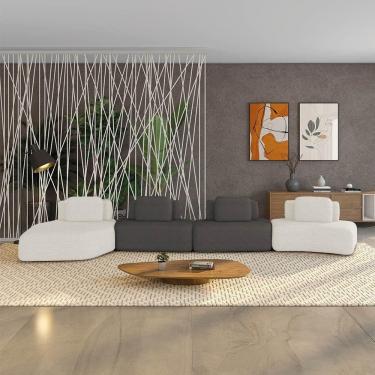 Imagem de Sofá 4 Lugares Orgânico Com Chaise E 3 Módulos Berlim Bouclê Off White-grafite K01 - D`rossi