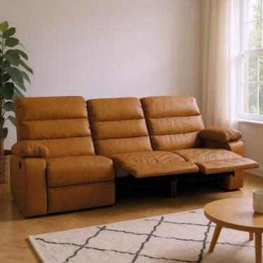 Imagem de Sofá 3 Lugares Reclinável Retrátil 183cm Naaman Sintético Pu Nozes K01 - D`rossi