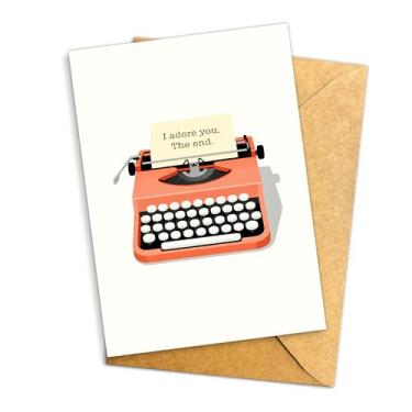 Imagem de Podagree I Adore You. Cartão de amor da máquina de escrever The End para escritores, lindo cartão de dia dos namorados, perfeito para gestos românticos, único 14 x 20 cm dobrado com envelope