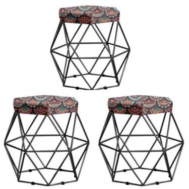 Imagem de Kit 3 Puffs Vanessa  decorativos aramado Preto - Assento Mandala - GAT