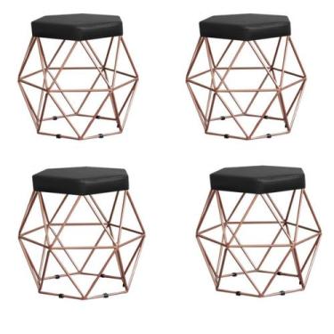 Imagem de Kit 4 Puffs decorativos aramado Vanessa-material sintético preto - GAT