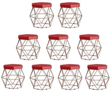 Imagem de Kit 9 Puffs decorativos aramado Vanessa-material sintético vermelho - 