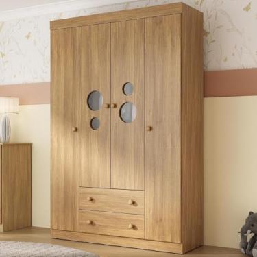 Imagem de Guarda-roupa Infantil 122cm com Vidro 4 Portas e 2 Gavetas Pirulito Multimóveis Mp4468 Madeirado