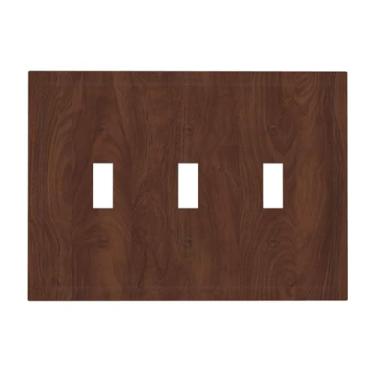 Imagem de Naiqadnehz Placa decorativa para interruptor de luz rústica natural marrom escuro grão de madeira 3 gangues placa de interruptor triplo capas de tomada elétrica para decoração de cabana de fazenda