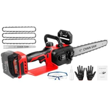 Imagem de Mini motosserra sem fios compatível com bateria Milwaukee M18 de 18 V (sem bateria) motosserra elétrica de mão sem escovas de 12 polegadas com lubrificante automático e bloqueio de segurança, para
