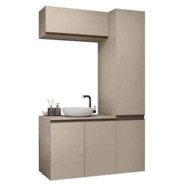 Imagem de Conjunto Gabinete Suspenso para Banheiro 120cm 5 Portas Crema Nice Madesa 02