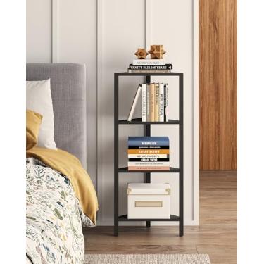 Imagem de TUTOTAK Prateleira de canto, estante de canto de 4 camadas para espaços pequenos, suporte de prateleira de canto estreito com rack de armazenamento, para sala de estar, quarto, preto BS05BK004