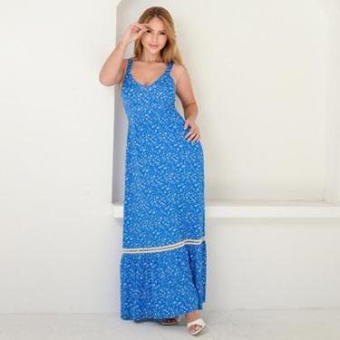 Imagem de Vestido Longo Alça Barra Guipir com Bojo BBonnie Sarah Floral Azul-Feminino