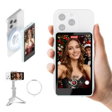 Imagem de SYNCO XView Monitor magnético sem fio para iPhone e Android, tela de vlog de câmera traseira 4K/1080p com alcance de 164 pés, alto-falante integrado para YouTube TikTok Live Streaming (azul)