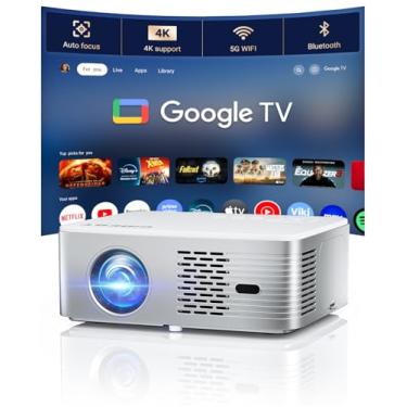 Imagem de Projetor Google TV com suporte 4K – Projetor inteligente CiBest com WiFi 6 e Bluetooth, proyector de filmes ao ar livre, motor óptico totalmente selado, projetor de teto doméstico 3000 ANSI com foco