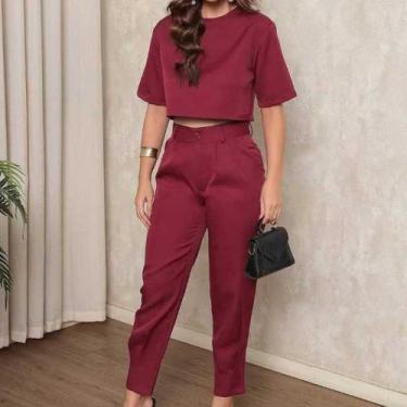 Imagem de Conjunto Feminino Alfaiataria  Calça + Blusa Social Elegante - Malaysi