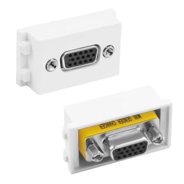 Imagem de QIANRENON Conector de vídeo de placa de parede VGA de 23 x 36 mm DB15 fêmea para fêmea adaptador de painel de inserção D-Sub 15 pinos, slot de 2,3 x 3,6 cm, 1080p, para soquete de piso de painel 86