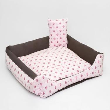 Imagem de Cama Pet Luxo Médio Quadrada Impermeável com Almofada, 50x50x15 cm, Zíper 4 Lados, Tecido Algodão e Poliéster (Rosa Realeza)
