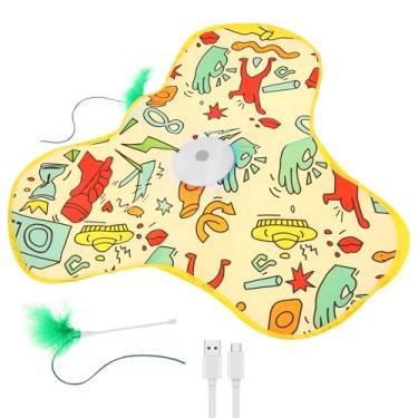 Imagem de KHZSPP Brinquedos interativos de esconde-esconde para gatos, brinquedos automáticos recarregáveis para gatos ativados por toque, pena de varinha oculta em movimento, mouse para exercícios internos