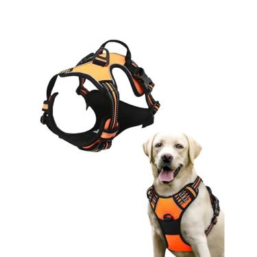 Imagem de Peitoral para cães, sem puxão, com 2 clipes de coleira, colete acolchoado macio ajustável, colete Oxford refletivo para animais de estimação com alça de controle fácil para cães pequenos, laranja