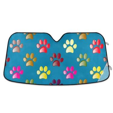 Imagem de Persiana de sol azul com estampa de patas coloridas para para-brisas de carro, engraçado, retrátil, para protetor de janelas dianteiras S, 134,6 cm x 59,7 cm