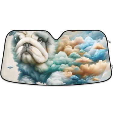 Imagem de Pára-sol fofo buldogue nuvens filhote de cachorro para para-brisa de carro personalizado retrátil persianas de janela de carro para-brisa frontal floral animal S, 134,6 cm x 59,7 cm