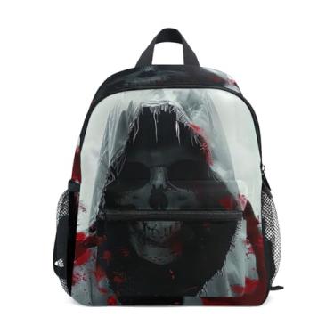 Imagem de GAIGEO Ghostly Hooded Skull Bloody Mini Toddler Backpack with Whistle, 2 Bottle Pockets, Lightweight, Baby Backpack for Daycare 10x4x12 In, for Ages 3-8