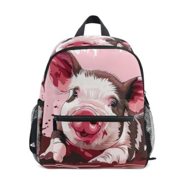 Imagem de GAIGEO Cute Pig Mud Funny Backpack for Baby with Whistle, 2 Bottle Pockets, Lightweight, Kids Travel Backpacks 10x4x12 In, for Ages 3-8