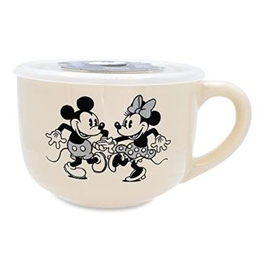 Imagem de Silver Buffalo Caneca de sopa de cerâmica Mickey e Minnie So Sweet com tampa de plástico ventilada, 680 g