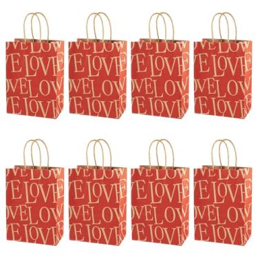 Imagem de 10 sacos de papel de dia dos namorados, sacos de presente de dia dos namorados com alças, palavras vermelhas, estampa de amor, sacolas de presentes para aniversários, dia das mães, chás de bebê, chás